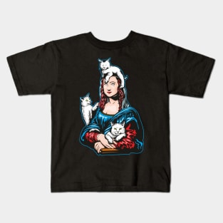 Mona Lisa With Her Kitties Kids T-Shirt